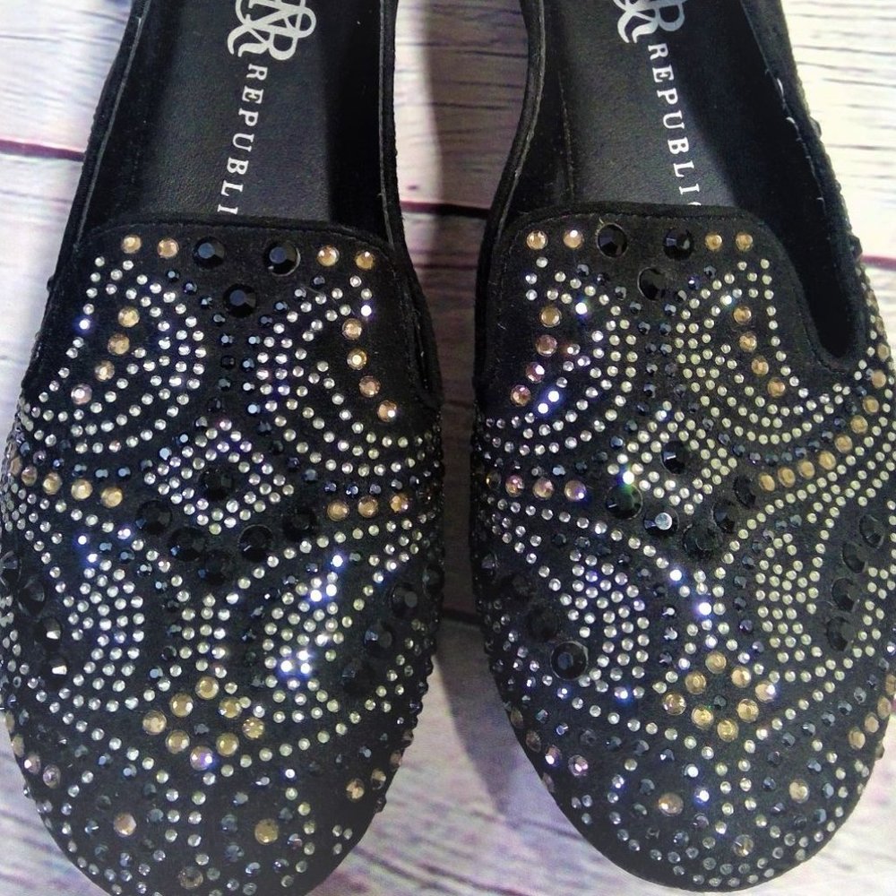Rock Republic | Rhinestone Studded Black Loafers Flats Slip Ons Size 7